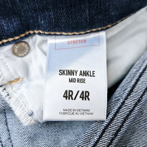 Express Wmns Skinny Ankle Mid-rise Stretch Ripped Raw-Hem Medium Wash Jeans Sz4R - Picture 11 of 12